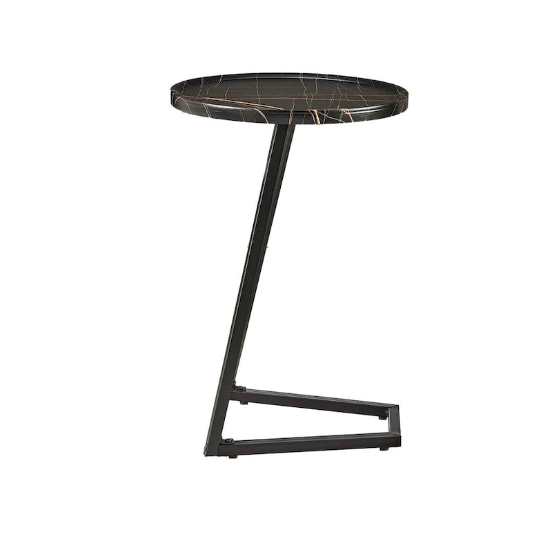Round Raised Lip Edge Angled Couch-Side Accent C-Table - Black Marble or Brown Walnut