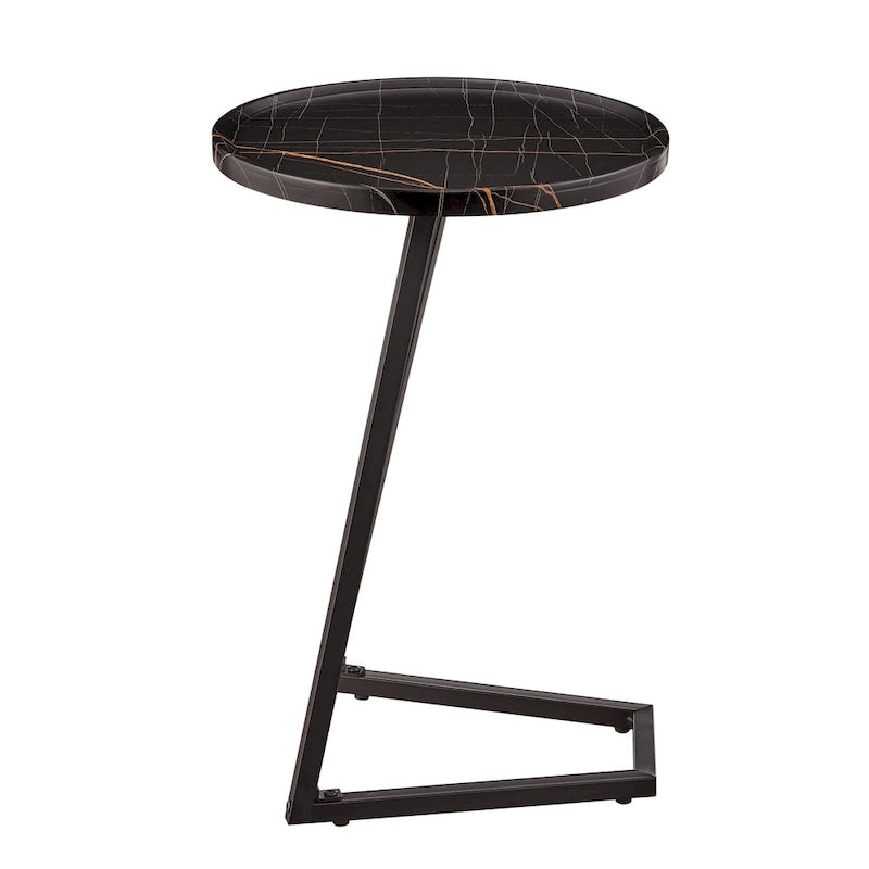 Round Raised Lip Edge Angled Couch-Side Accent C-Table - Black Marble or Brown Walnut