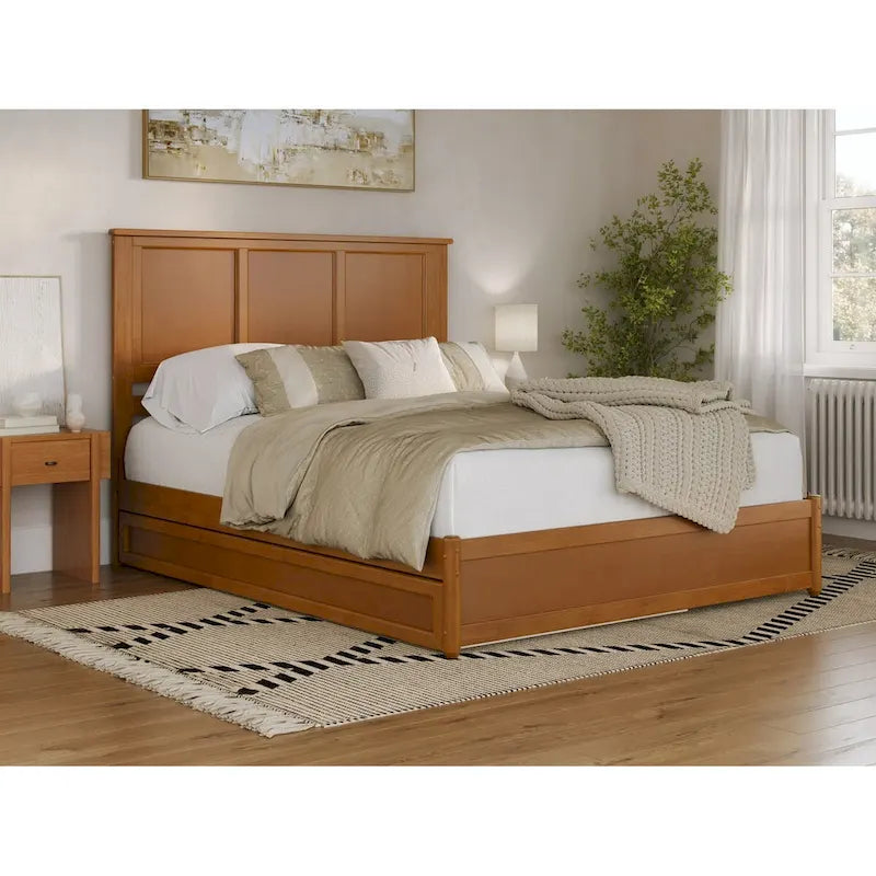 Platform Bed with Panel Footboard and Twin XL Trundle