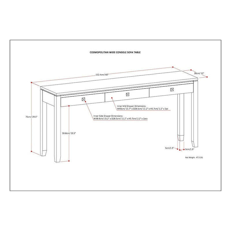 SOLID WOOD 60 inch Wide Contemporary Wide Console Sofa Table - 60 x 15 x 29.5