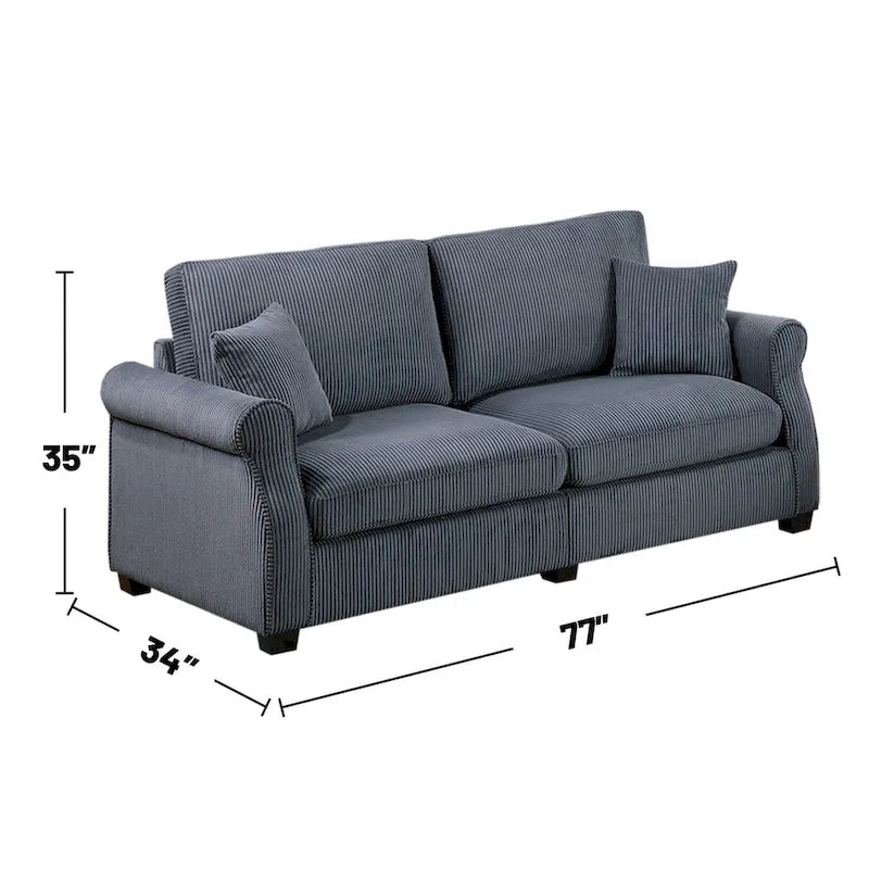 2 Piece Corduroy Upholstered Sofa Set with Thick Back and Seat