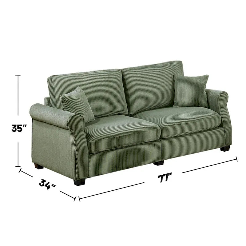 2 Piece Corduroy Upholstered Sofa Set with Thick Back and Seat