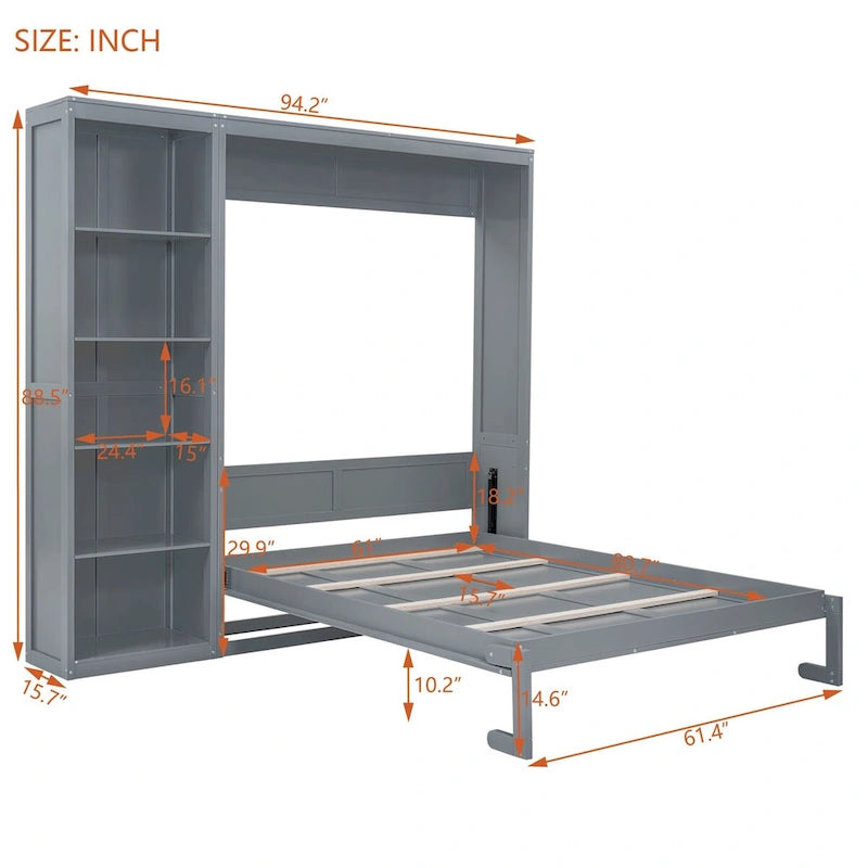 Murphy-Bett in Queen-Size mit Regalen