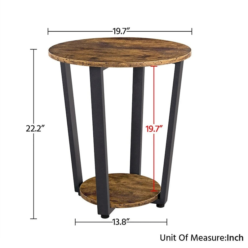 Metal Side Table Round End Table with Storage Rack