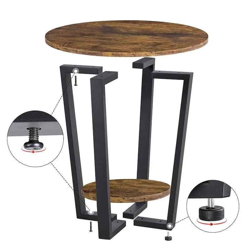Metal Side Table Round End Table with Storage Rack