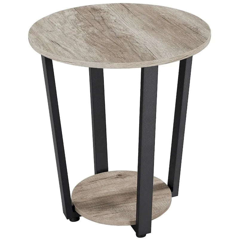 Metal Side Table Round End Table with Storage Rack
