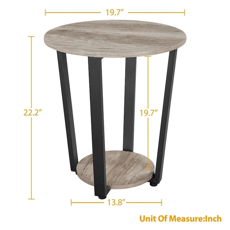 Metal Side Table Round End Table with Storage Rack