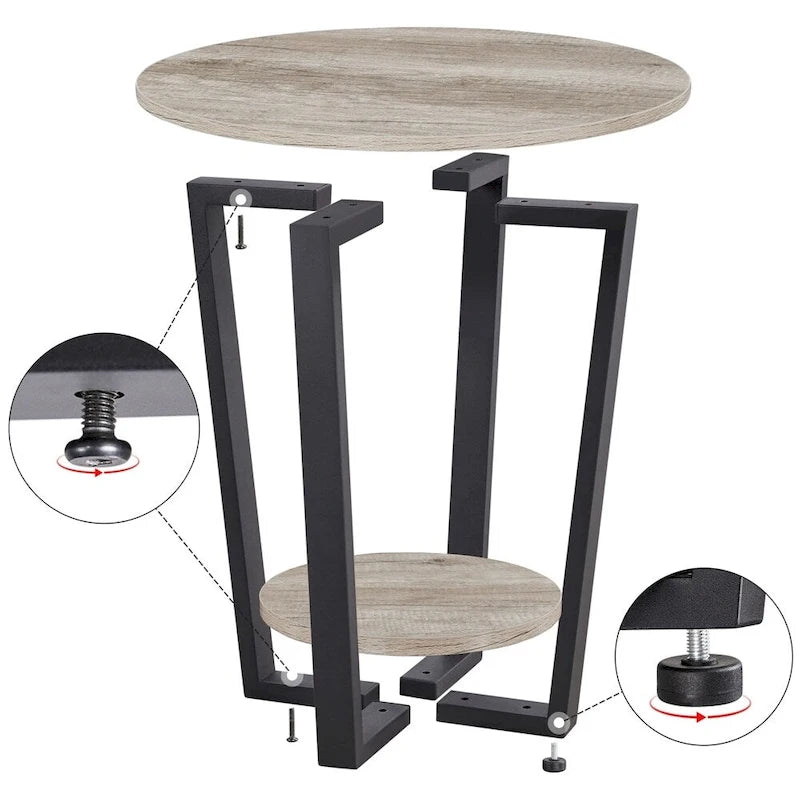 Metal Side Table Round End Table with Storage Rack