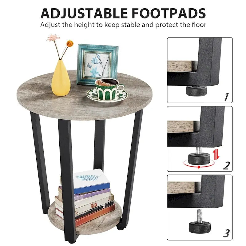 Metal Side Table Round End Table with Storage Rack