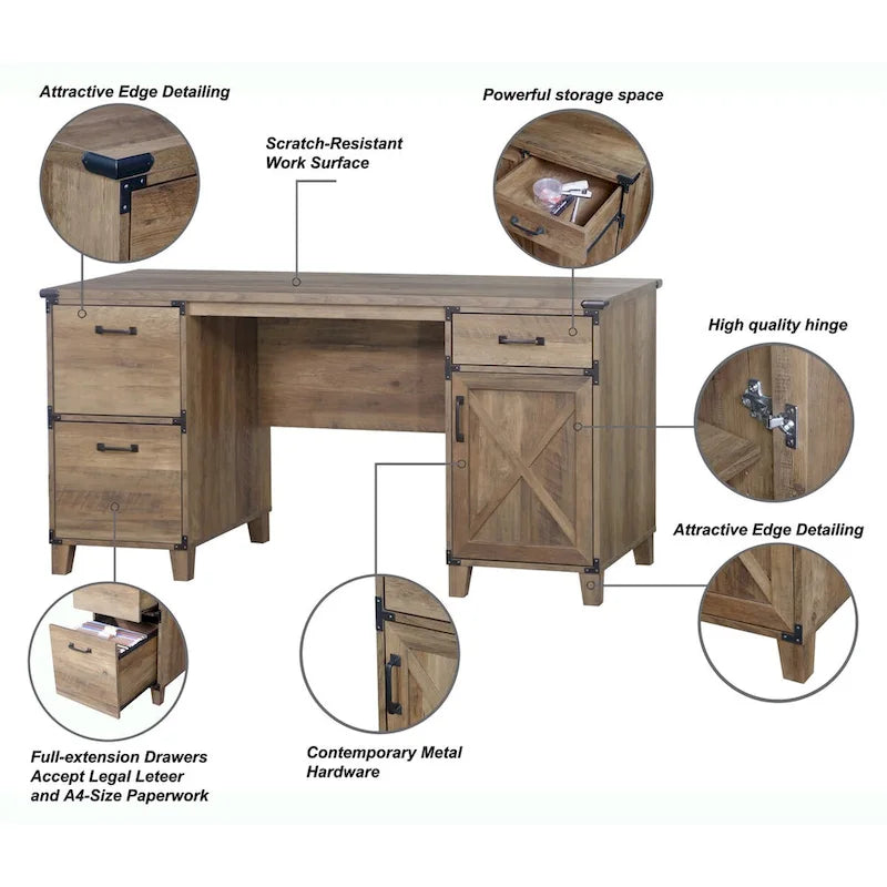 Rustikaler Eichen-Schreibtisch im Landhausstil für Führungskräfte