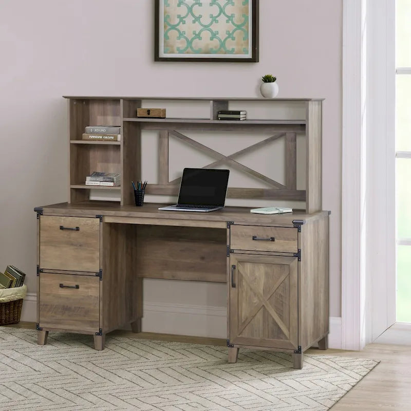 Rustikaler Eichen-Schreibtisch im Landhausstil für Führungskräfte